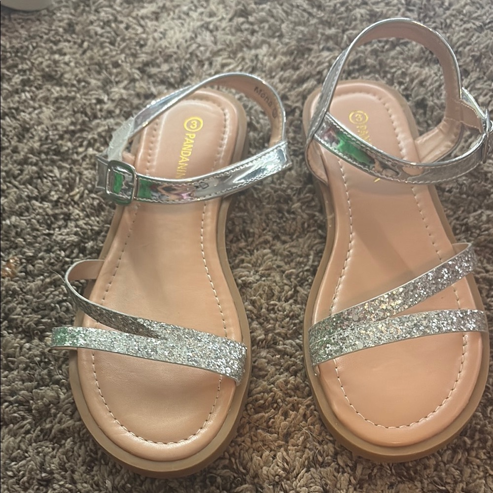 Panda Ninja Girls Silver Sparkly Sandals with Glitter Strap